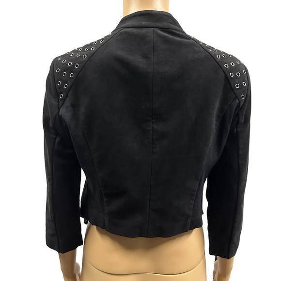 BCBGMaxAzria Black Faux Suede Asymmetrical Cropped Eyelet Studded Zip Jacket S - Picture 5 of 12